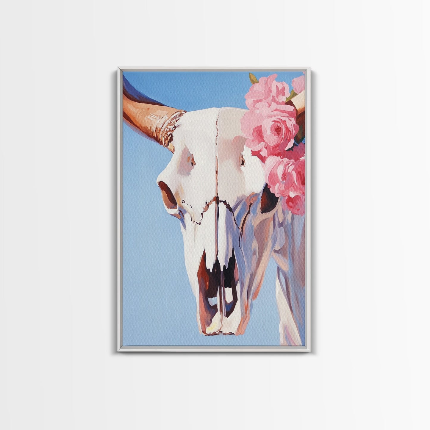 Longhorn Skull, Western Decor, Boho Wall Art, Rustic Home, Floral Art, Cowboy Aesthetic, Canvas Print, Bedroom Art, Southwestern Gift