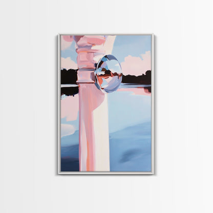 Reflective Sphere, Abstract Art, Minimalist Decor, Modern Aesthetic, Pastel Painting, Contemporary Wall Art, Canvas Print, Office Decor