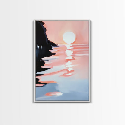Pastel Sunrise, Abstract Landscape Art, Framed Canvas Print, Beach Wall Decor, Contemporary Coastal Artwork, Relaxing Home Aesthetic