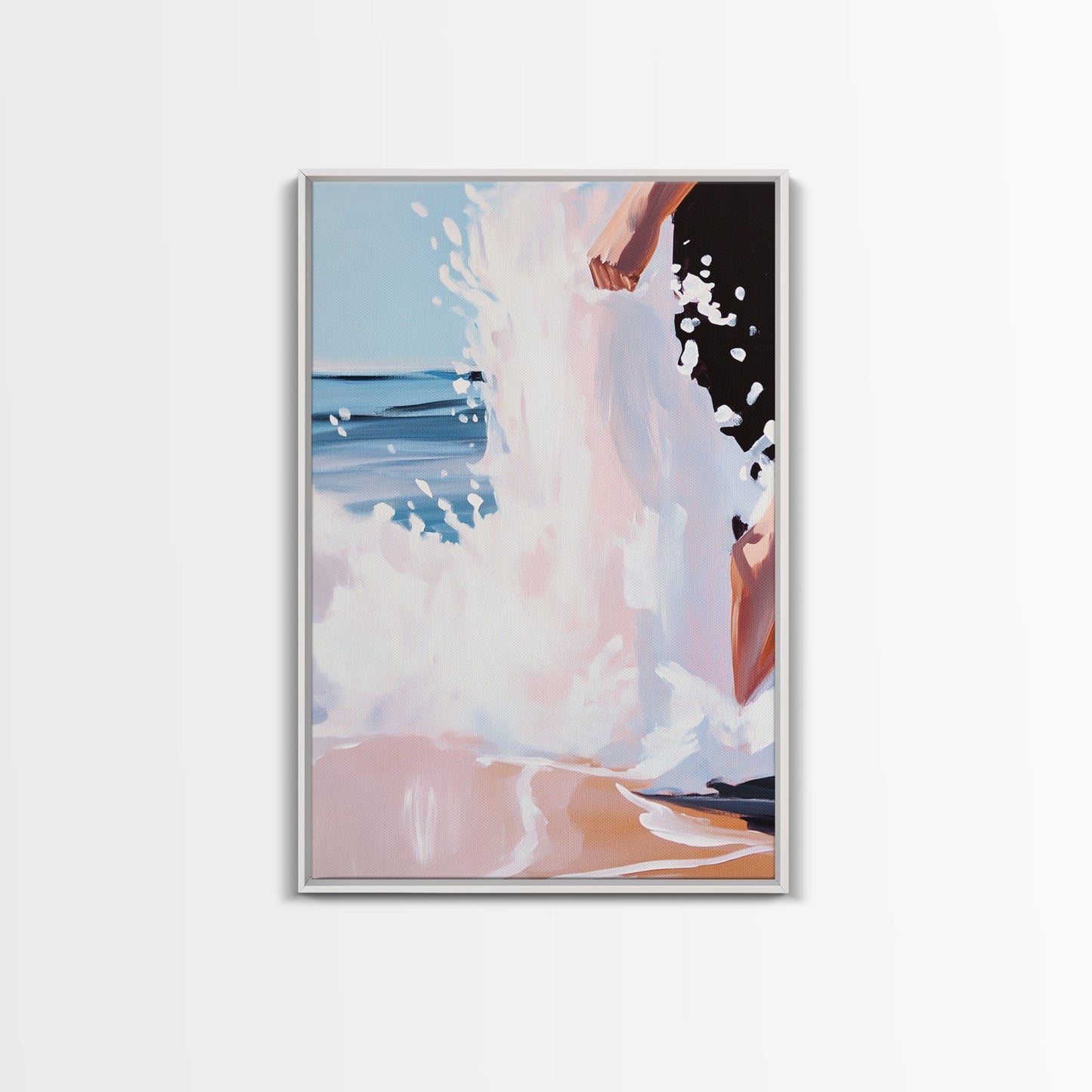 Wave Splash, Beach House Art, Ocean Print, Coastal Water Painting, Summer Vibes, Framed Canvas Print, Living Room Decor, Gift