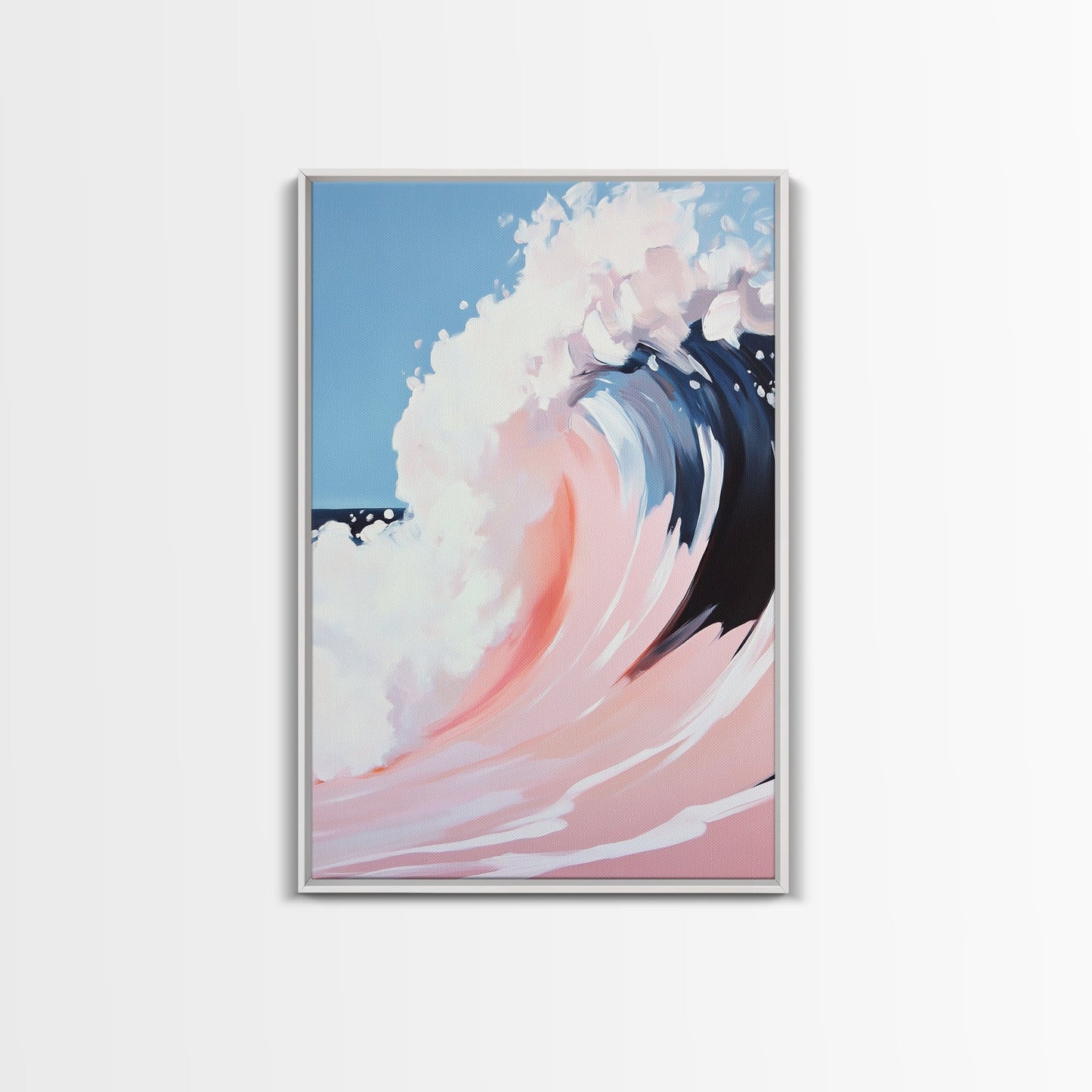Ocean Wave Painting, Abstract Seascape Art, Modern Coastal Print, Pastel Watercolor Style, Framed Canvas Print, Beach House Wall Art