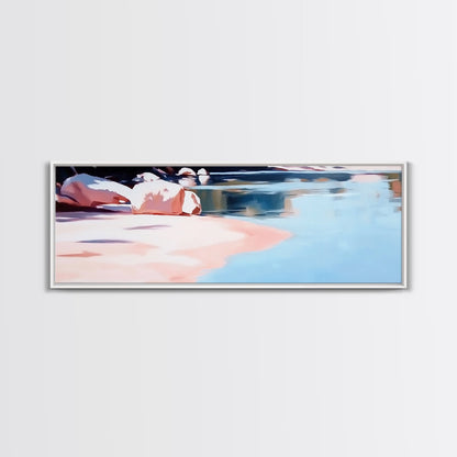 Reflections on Water, Tranquil Lakeside Scene, Minimalist Nature Art, Canvas Print, Serene Blue Tones, Relaxing Wall Art, Office Decor