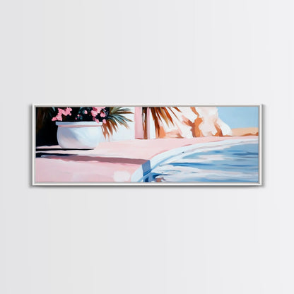 Poolside Bliss, Tropical Vibes, Relaxing Art, Framed Canvas Print, Pink Aesthetic, Coastal Wall Decor, Summer Artwork, Beach Decor
