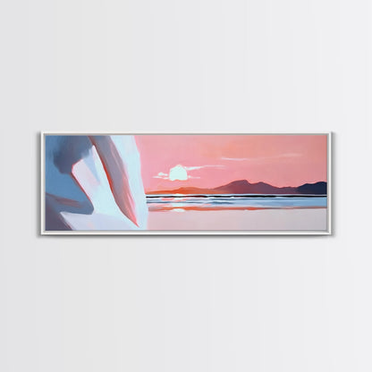 Sunset Serenity, Coastal Horizon, Tranquil Art, Framed Canvas Print, Pink Sky, Minimalist Seascape, Ocean Decor, Living Room Artwork