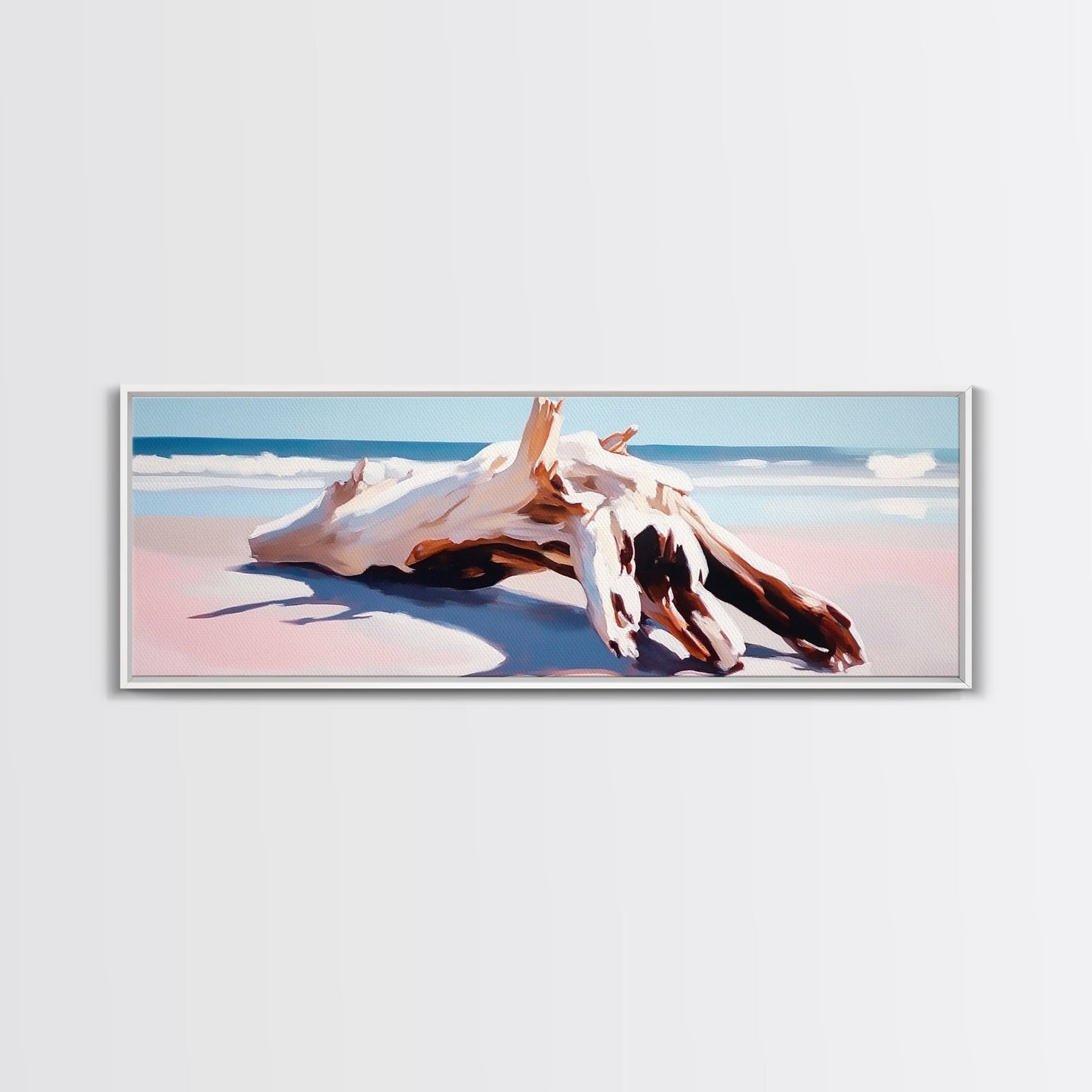 Driftwood, Ocean Waves, Canvas Print, Coastal Wall Art, Beach House Decor, Minimalist Seascape, Natural Tones, Boho Home Aesthetic