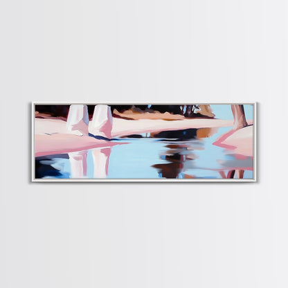 Flussufer, Wasserspiegelungen, Ruhige Szene, Gerahmter Leinwanddruck, Beschauliche Wandkunst, Zen-Wohndekoration, Neutrale Landschaft, Modern