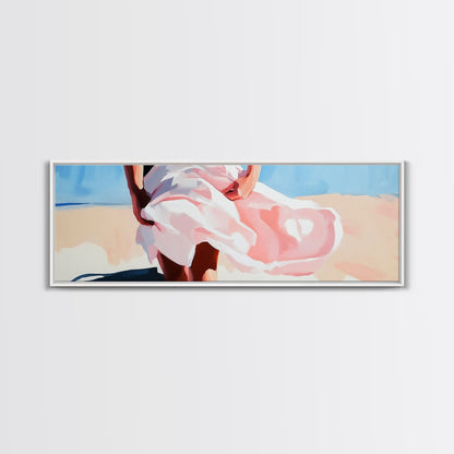 Flowing Dress, Windy Beach, Coastal Summer Art, Framed Canvas Print, Minimalist Boho Decor, Ocean Wall Artwork, Seaside Aesthetic