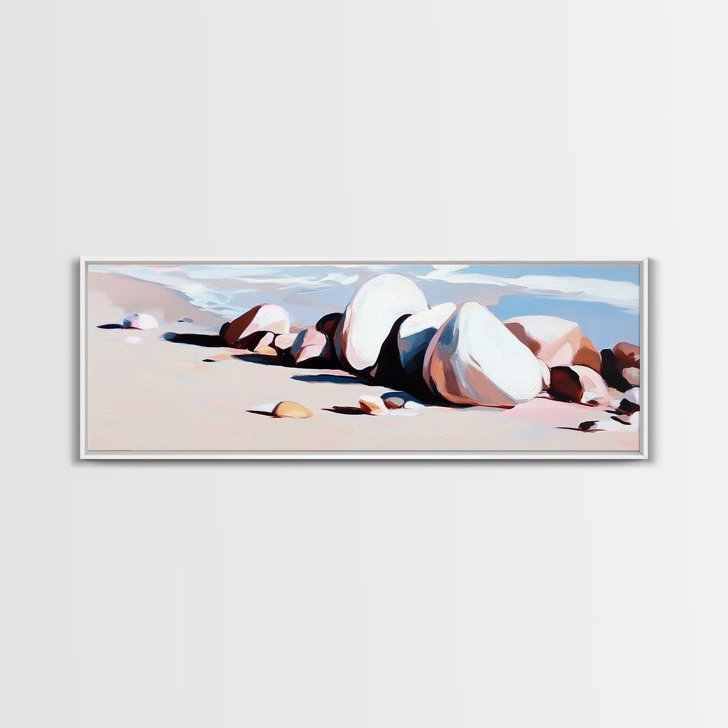 Beach Rocks, Ocean, Shore, Canvas Print, Coastal Art, Relaxing Summer Decor, Minimalist Artwork, Bedroom or Bathroom Wall Art