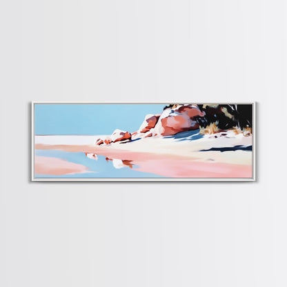 Pink Sands, Beach Art, Coastal Print, Framed Canvas Print, Ocean Wall Art, Soft Pastel Landscape, Minimalist Beach Decor, Living Room Art