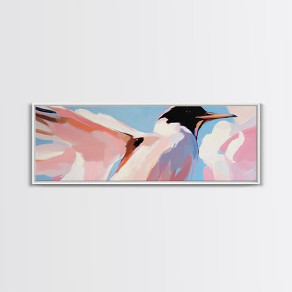 Soaring Seabird Art, Coastal Bird Print, Minimalist Wildlife Art, Pastel Sky Painting, Large Canvas Print, Beach House Decor, Bedroom Art