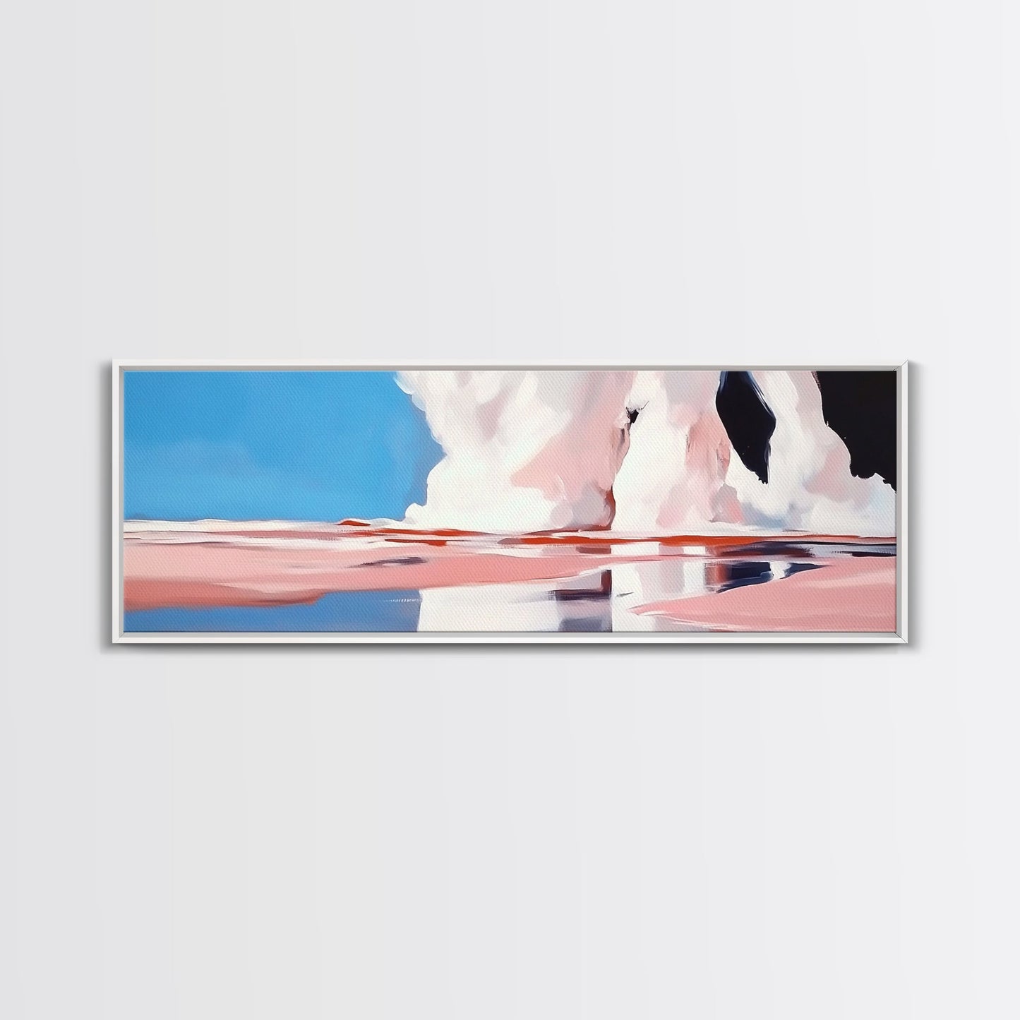 Ocean Reflection, Pink Waves, Abstract Seascape, Modern Coastal Art, Minimalist Decor, Framed Canvas Print, Living Room Wall Art