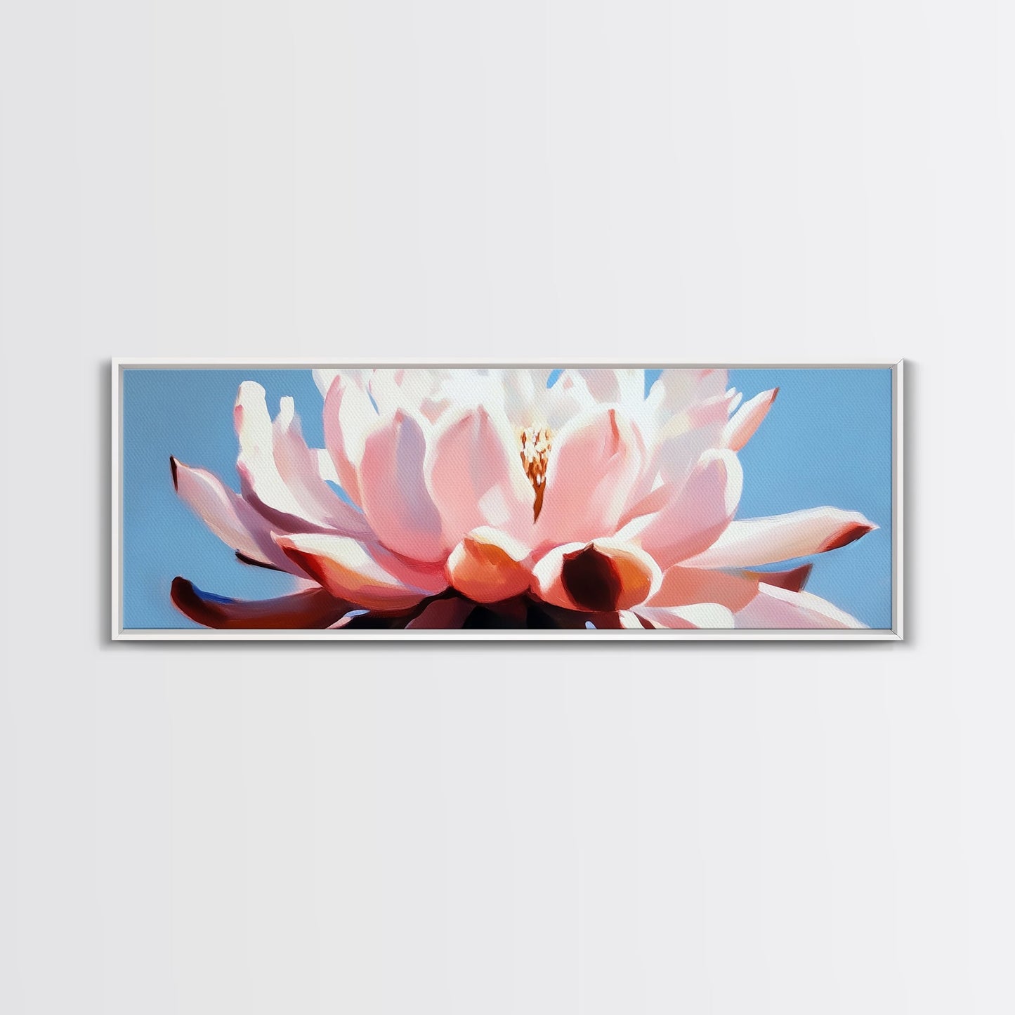Pink Lotus, Floral Wall Art, Elegant Home Decor, Framed Canvas Print, Feminine Aesthetic, Botanical Art, Water Lily Painting