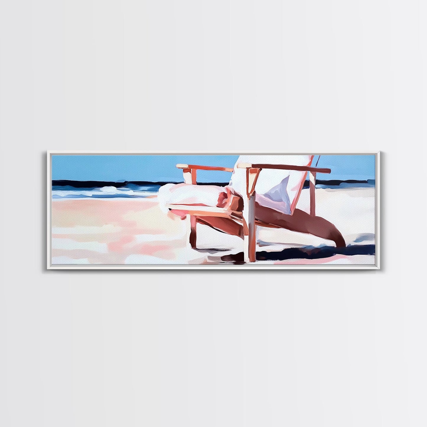 Beach Chair, Coastal Relaxation, Vacation Home Art, Canvas Print, Seaside Aesthetic, Minimalist Beach Painting, Soft Pastel Art