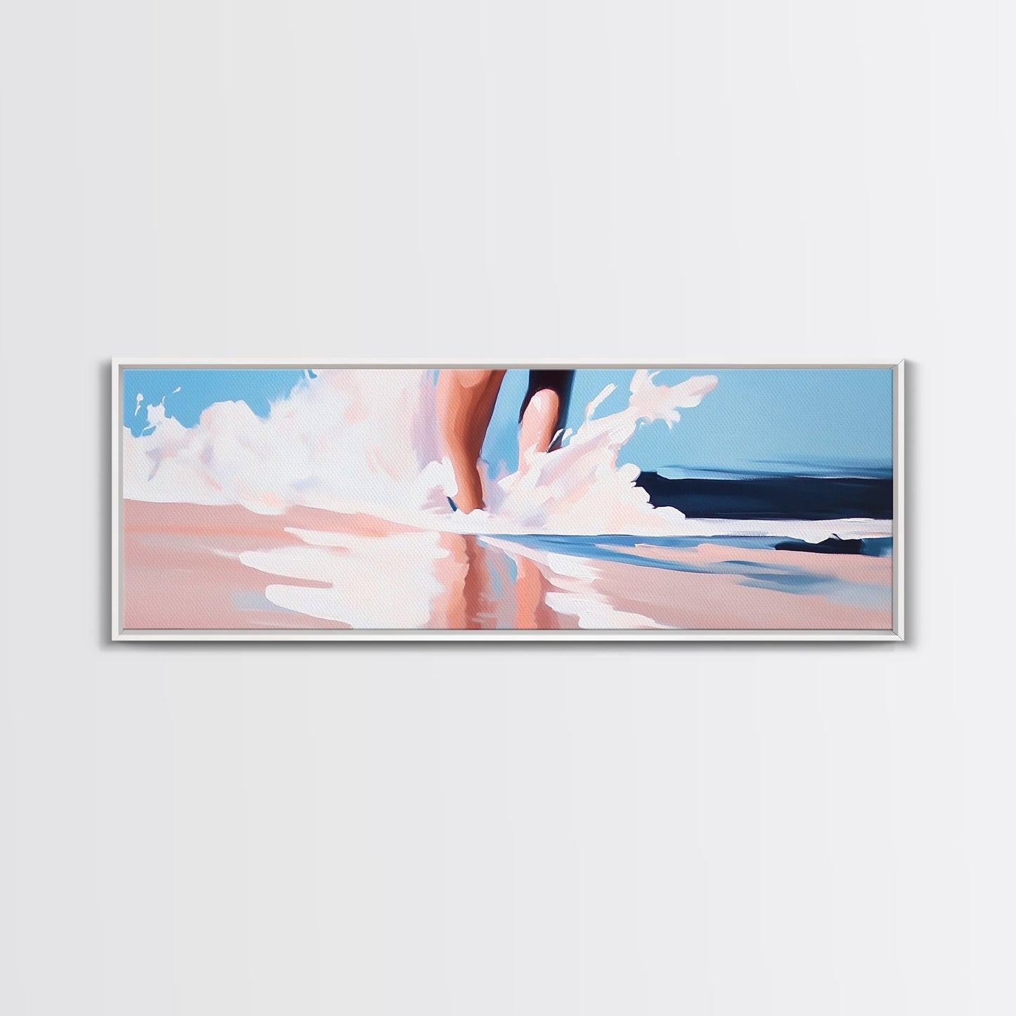 Waves and Feet, Coastal Wall Art, Ocean Art, Beach Lover Gift, Seascape Painting, Framed Canvas Print, Modern Living Room Decor