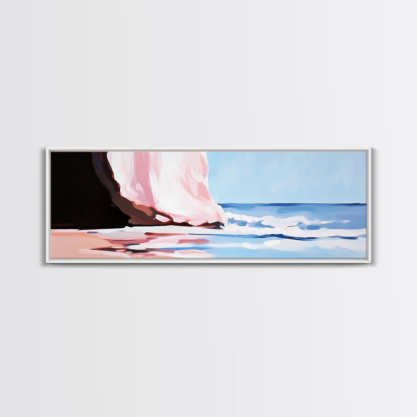 Waves, Beach Reflection, Seaside Serenity, Minimalist Decor, Framed Canvas Print, Coastal Aesthetic, Nautical Art, Living Room Wall Art