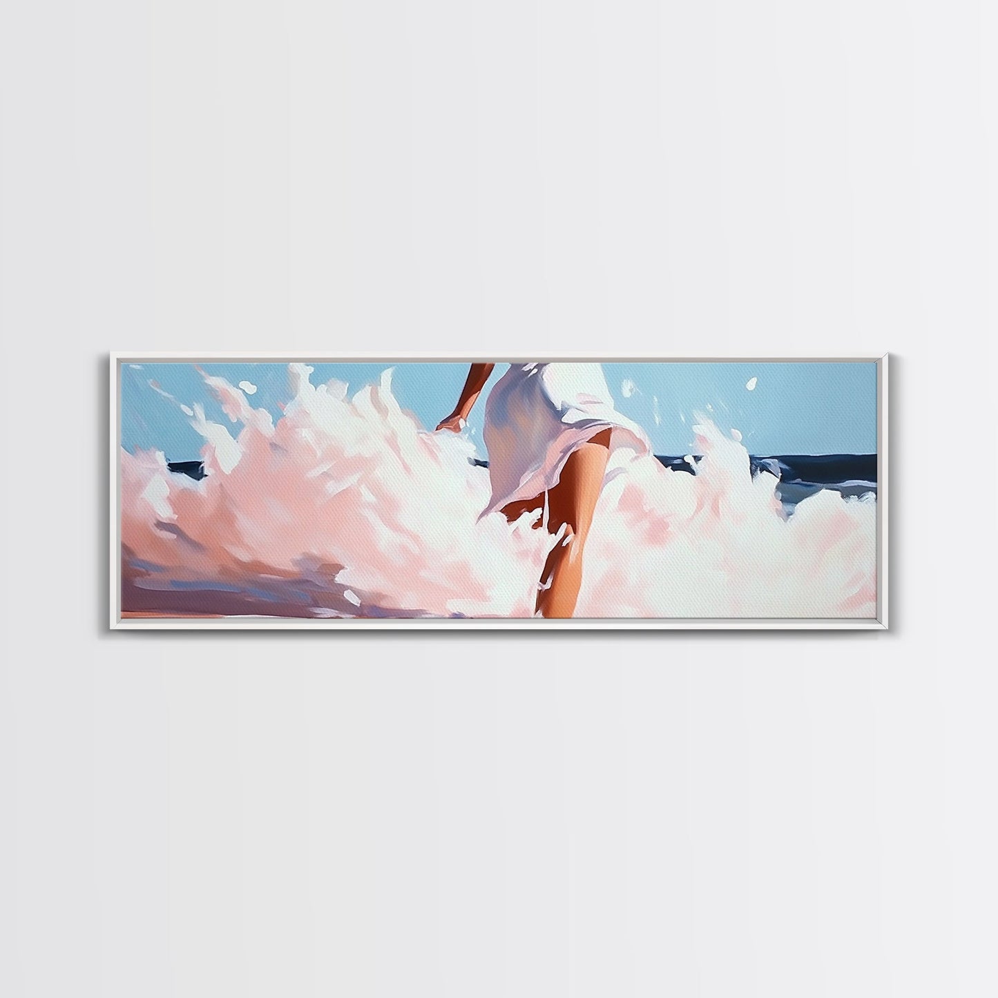 Woman in Waves, Coastal Elegance, Romantic Beach Art, Canvas Print, Ocean Aesthetic, Dreamy Home Decor, Living Room Wall Art