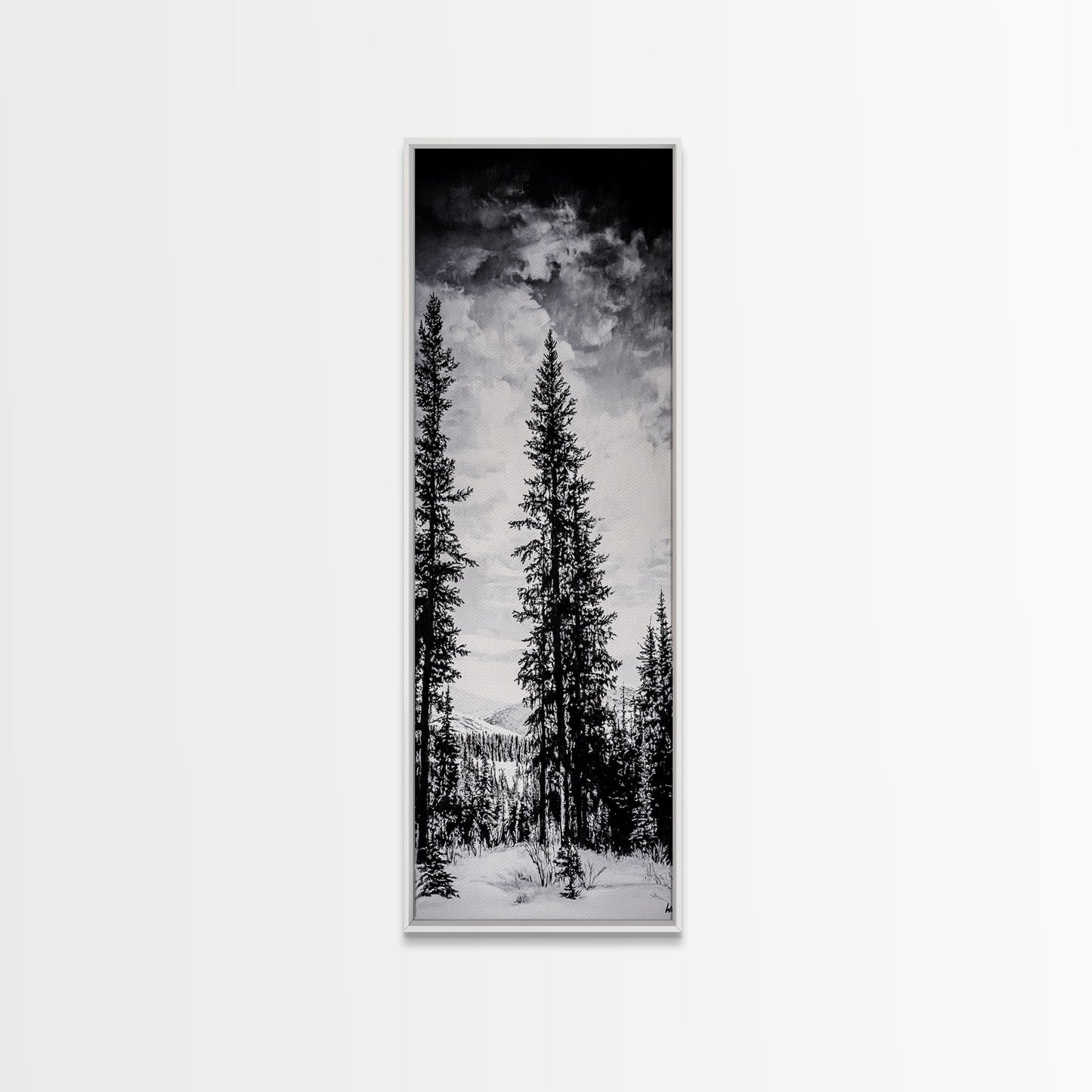 Black White Pine, Winter Forest, Nature Wall Art, Christmas Decor, Modern Minimalist, Monochrome Print, Framed Canvas Print