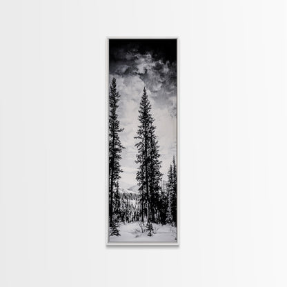Black White Pine, Winter Forest, Nature Wall Art, Christmas Decor, Modern Minimalist, Monochrome Print, Framed Canvas Print