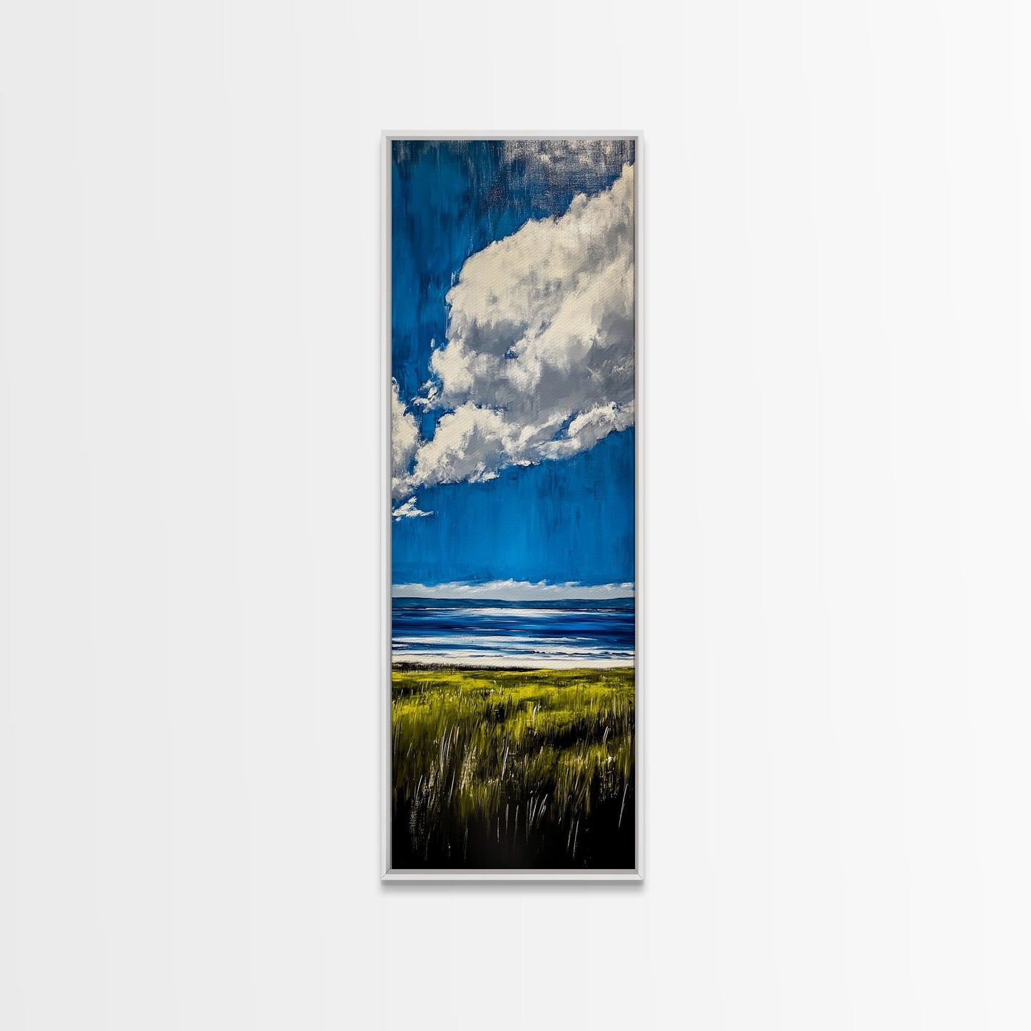 Ocean Horizon Art, Coastal Landscape Wall Decor, Sky and Clouds Painting, Serene Beach House Art, Nautical Artwork, Framed Canvas Print