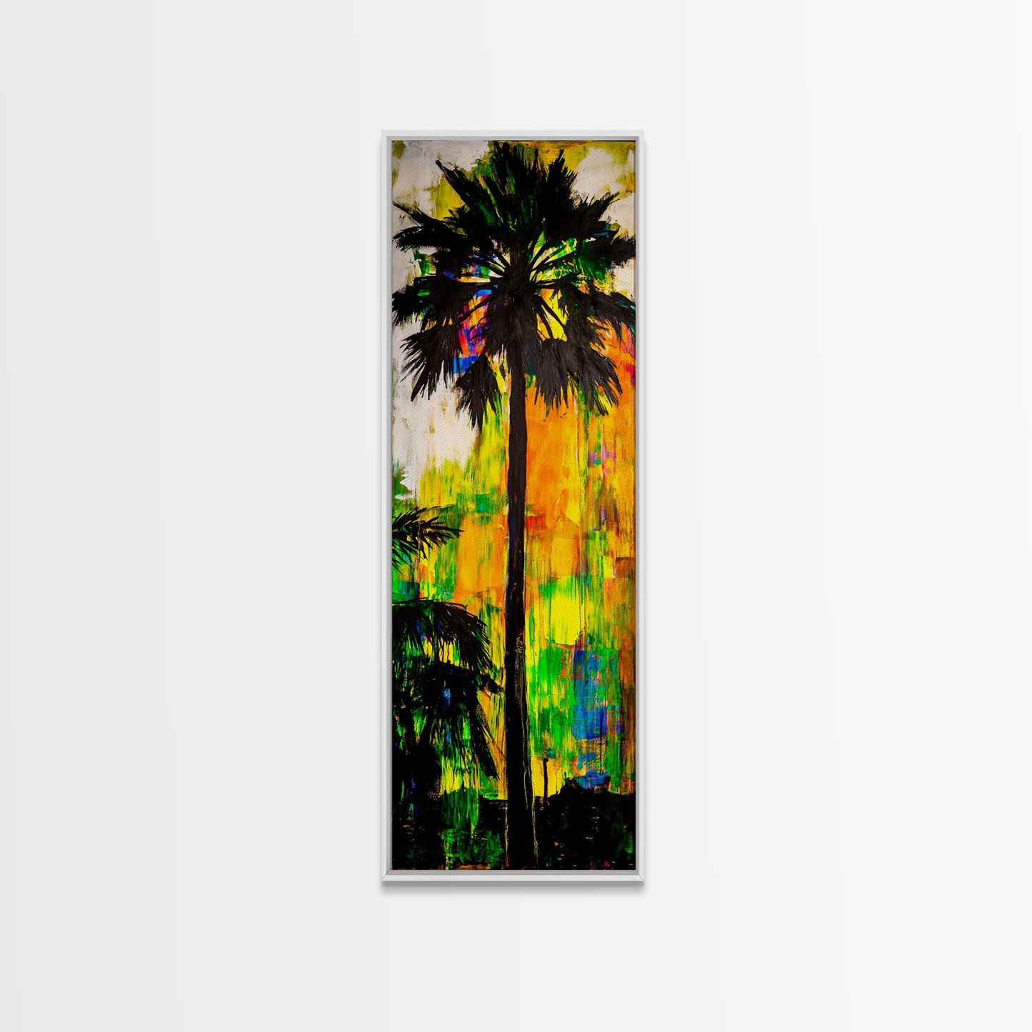 Palm Tree Sunset, Tropical Wall Art, Colorful Beach Decor, Boho Island Art, Vibrant Home Print, Living Room Art, Framed Canvas Print