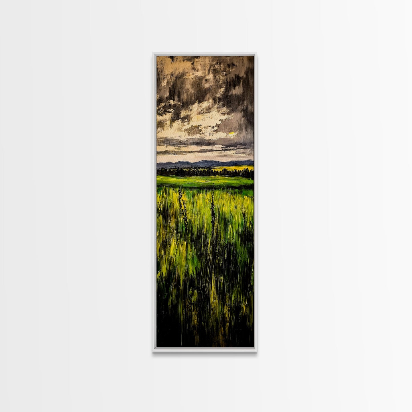 Stormy Sky, Open Fields, Nature Painting, Moody Art, Framed Canvas Print, Minimalist Landscape, Living Room Wall Art, Neutral Color Palette