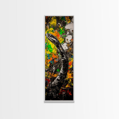 Black Snake, Abstract Colors, Edgy Animal Art, Dark Aesthetic, Framed Canvas Print, Office Wall Decor, Living Room Statement Art