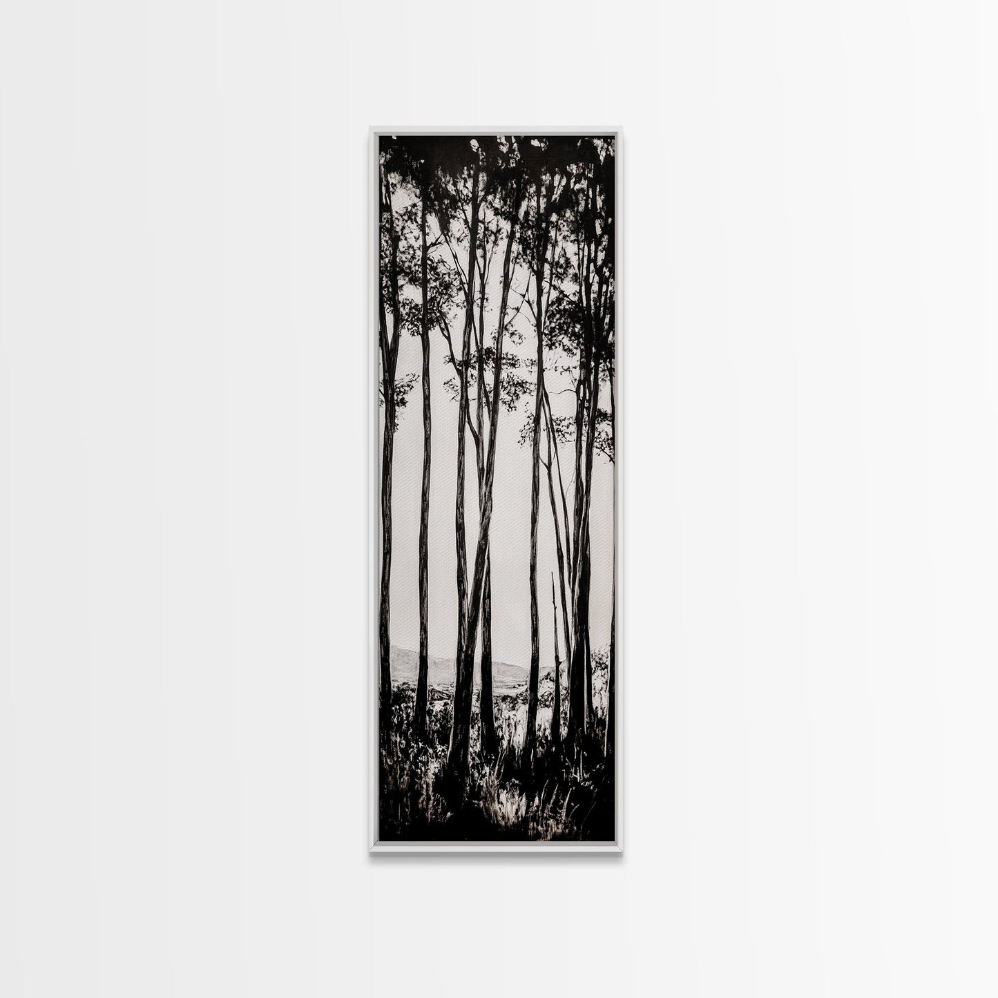 Tall Trees, Monochrome Forest, Tranquil Landscape, Framed Canvas Print, Nature Wall Art, Rustic Cabin Decor, Modern Minimalist Art