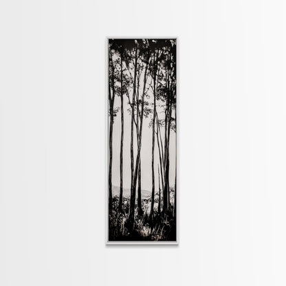 Tall Trees, Monochrome Forest, Tranquil Landscape, Framed Canvas Print, Nature Wall Art, Rustic Cabin Decor, Modern Minimalist Art