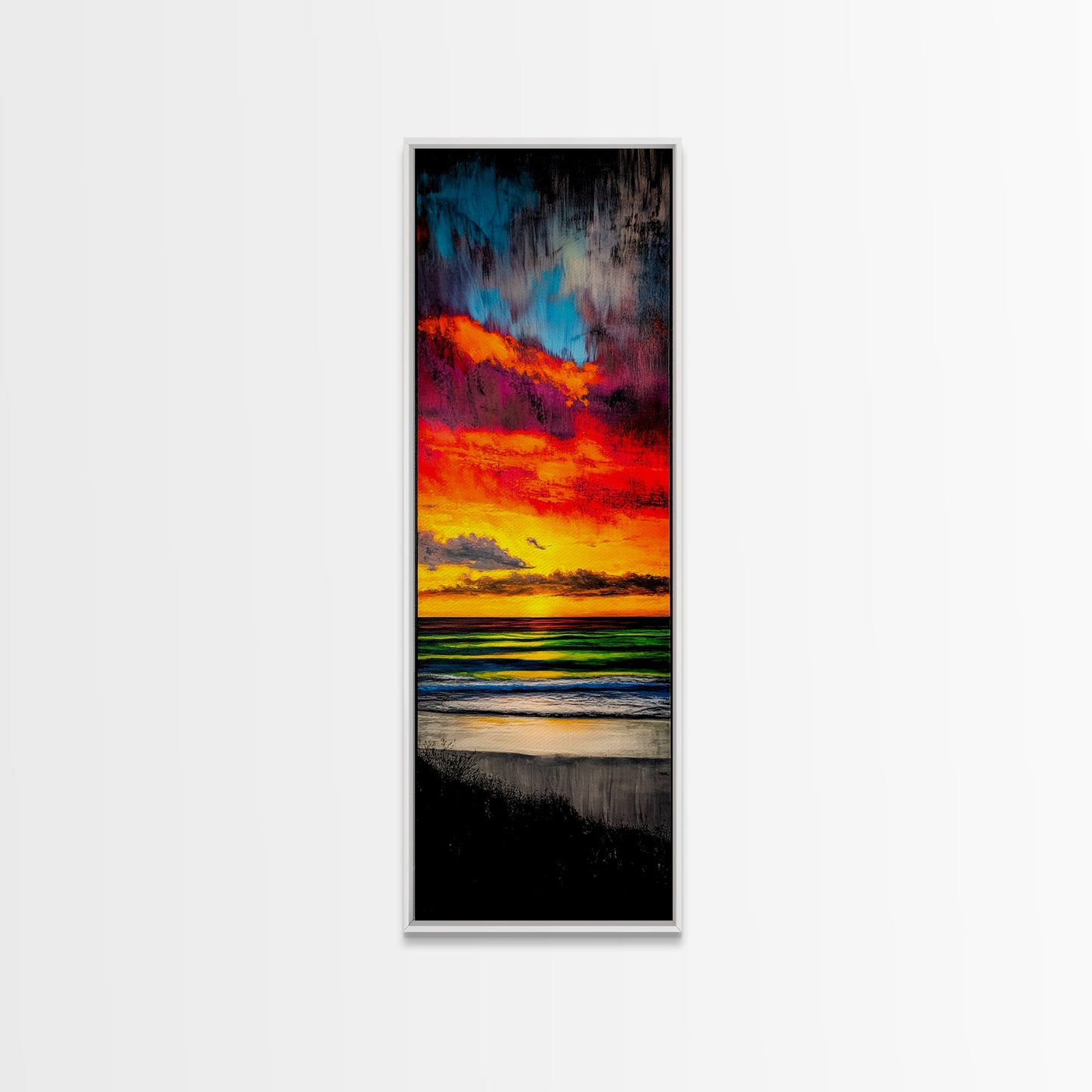 Mountain, Sunset, Water, Framed Canvas Print, Nature Landscape, Moody Wall Art, Dramatic Orange and Black, Rustic Cabin Decor