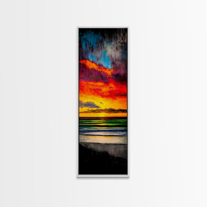 Mountain, Sunset, Water, Framed Canvas Print, Nature Landscape, Moody Wall Art, Dramatic Orange and Black, Rustic Cabin Decor