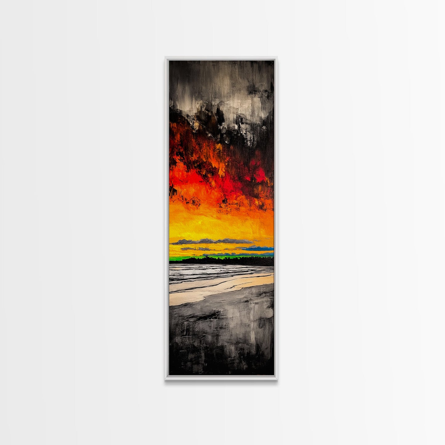 Fire Sky, Dramatic Sunset, Abstract Seascape, Framed Canvas Print, Bold Wall Art, Vibrant Home Decor, Statement Piece