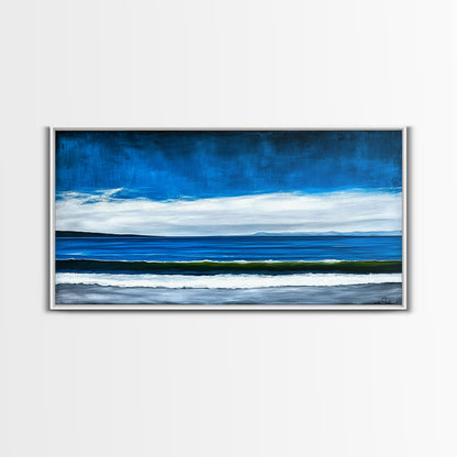 Blue Horizon, Minimalist Seascape Art, Framed Canvas Print, Ocean Wall Decor, Contemporary Coastal Painting, Modern Living Room Art