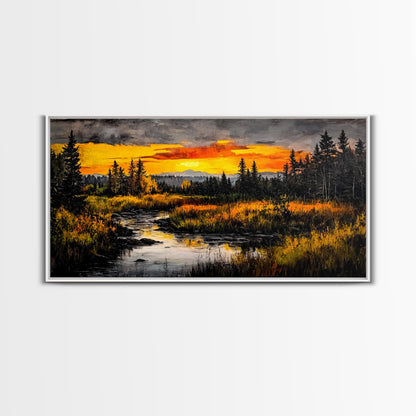 Autumn Sunset, River Landscape, Nature Art, Framed Canvas Print, Rustic Decor, Cabin Wall Art, Fall Wall Art, Living Room Art