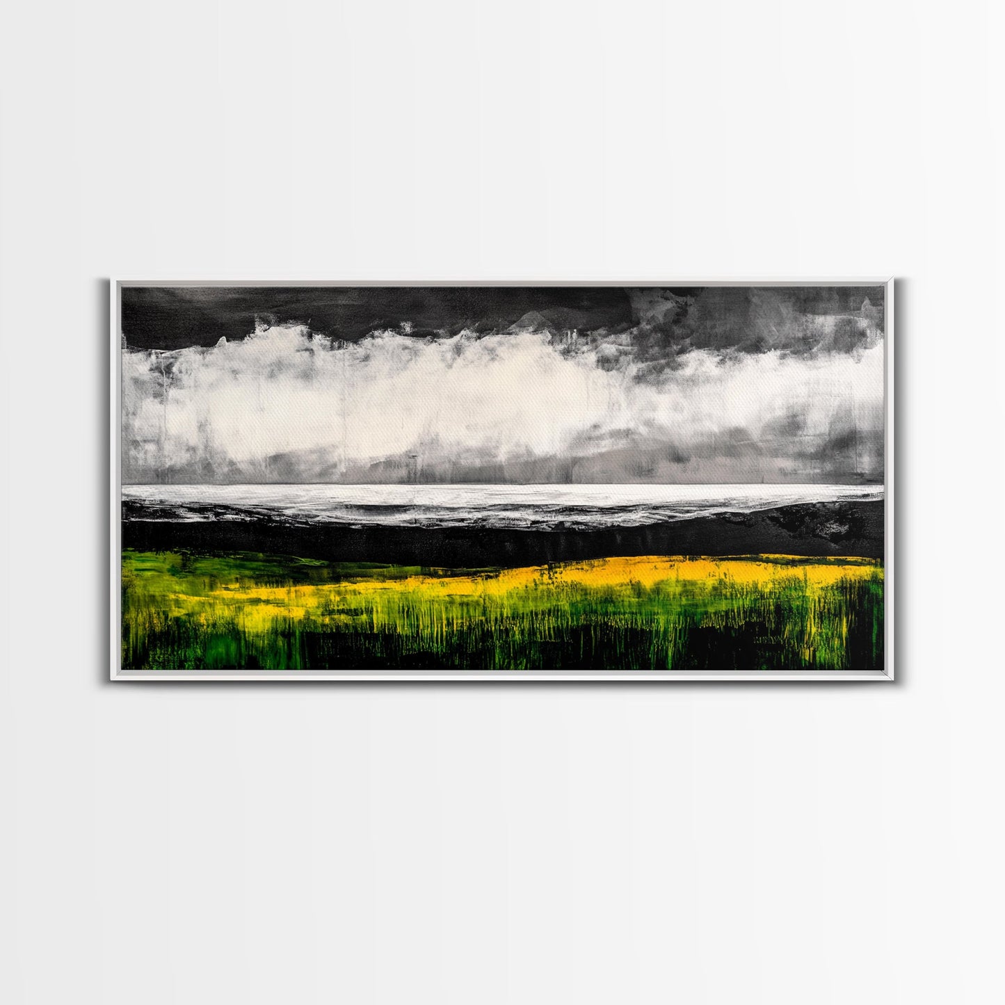 Abstract Coastal Art, Ocean Horizon, Dramatic Sky, Framed Canvas Print, Large Wall Art, Modern Living Room Decor, Beach House Art