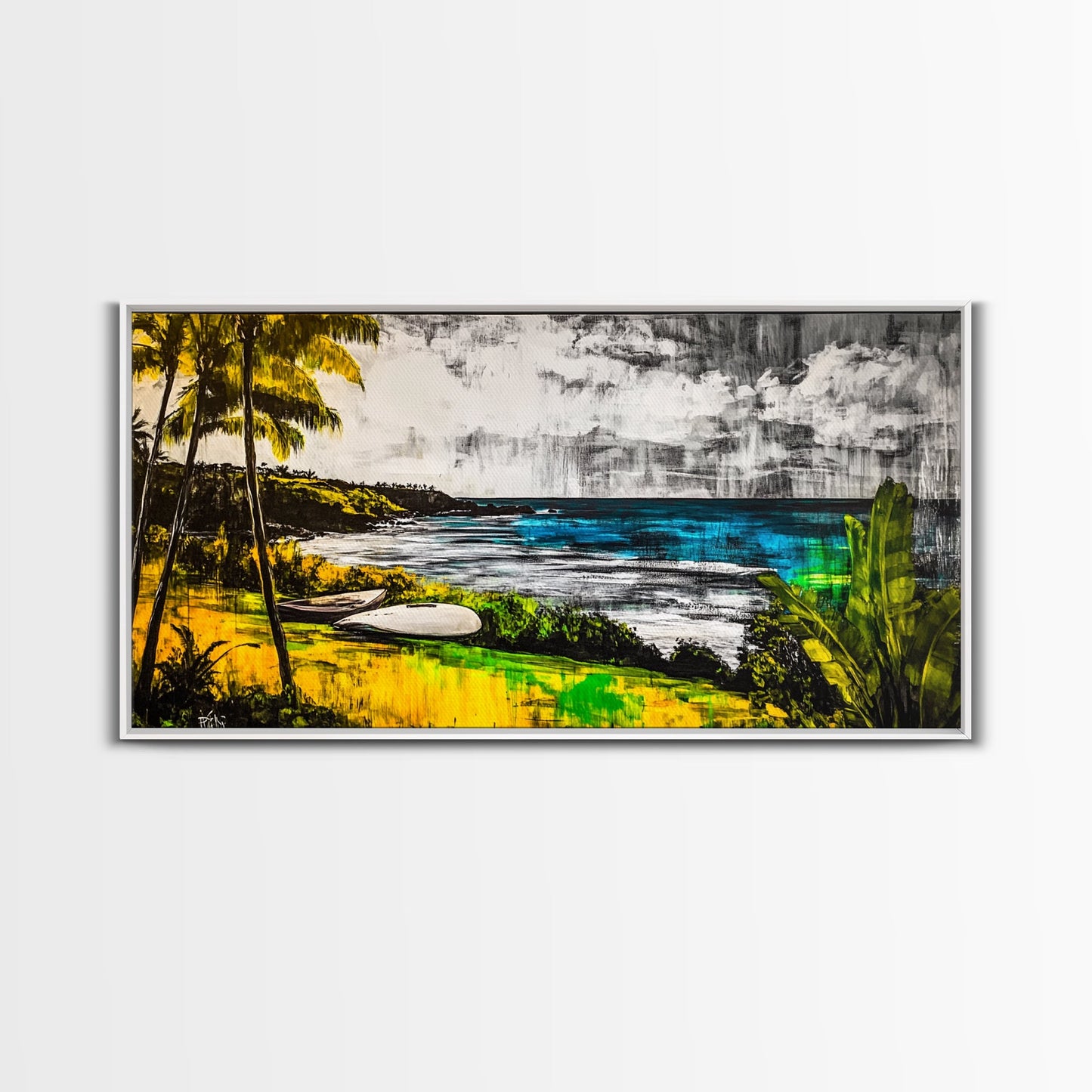 Tropical Paradise, Ocean Landscape, Coastal Wall Art, Framed Canvas Print, Beach House Decor, Living Room Art, Modern Nautical Art