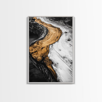 Driftwood, Rustic Nature Art, Framed Canvas Print, Black and White Photography, Earthy Tones, Beach House Decor, Minimalist Home Art