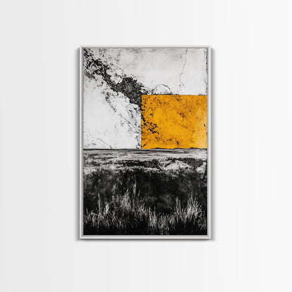 Golden Abstract, Minimalist Landscape Art, Modern Nature Painting, Earthy Tones, Contemporary Home Decor, Framed Canvas Print