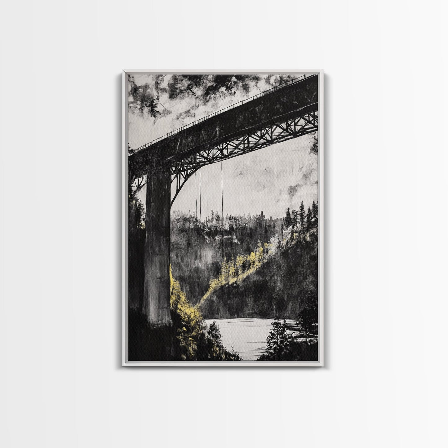 Steel Bridge, Industrial Wall Art, Black and White Landscape, Cityscape Art, Rustic Metal, Loft Style, Office Wall Art, Framed Canvas Print
