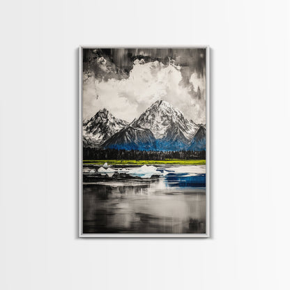 Mountain Reflections, Ice Peaks, Nature Landscape, Serene Wilderness, Canvas Print, Adventure Art, Cabin Decor, Living Room Wall Art