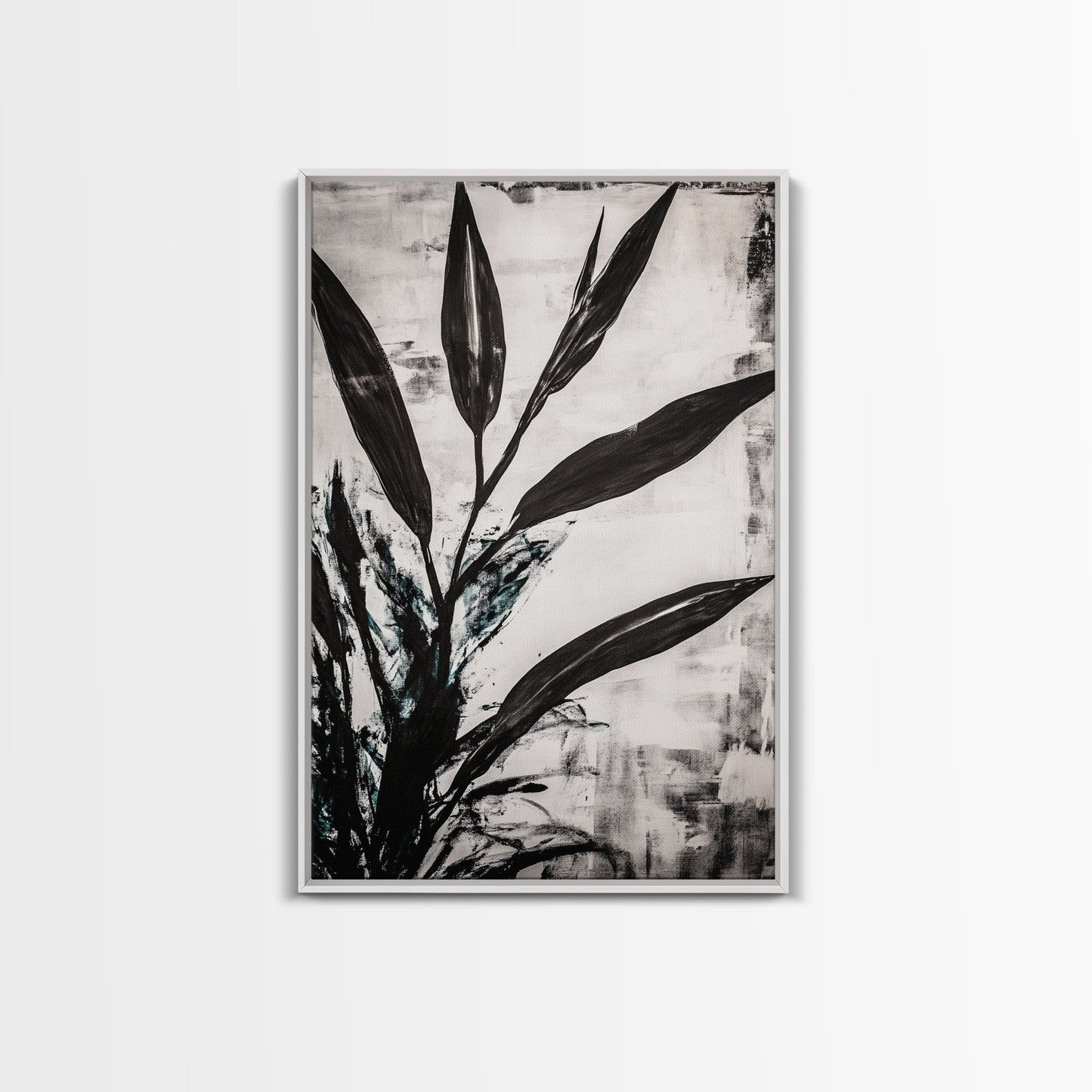 Minimalist Leaves, Monochrome Plant Art, Botanical Wall Decor, Neutral Home Art, Black and White Nature, Framed Canvas Print, Gift Idea