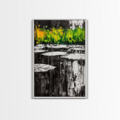 Water Lilies, Abstract Pond Art, Zen Nature Decor, Peaceful Landscape, Serene Greenery, Modern Home Style, Canvas Print, Living Room