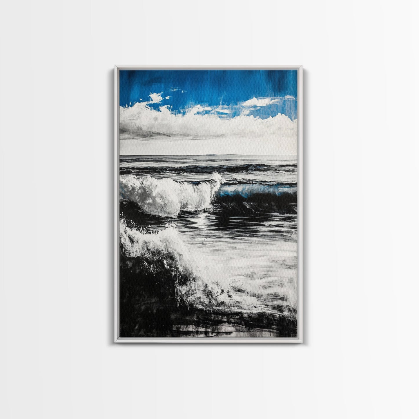 Ocean Horizon, Abstract Painting, Blue Waves, Canvas Print, Modern Seascape, Minimalist Beach Decor, Contemporary Wall Art