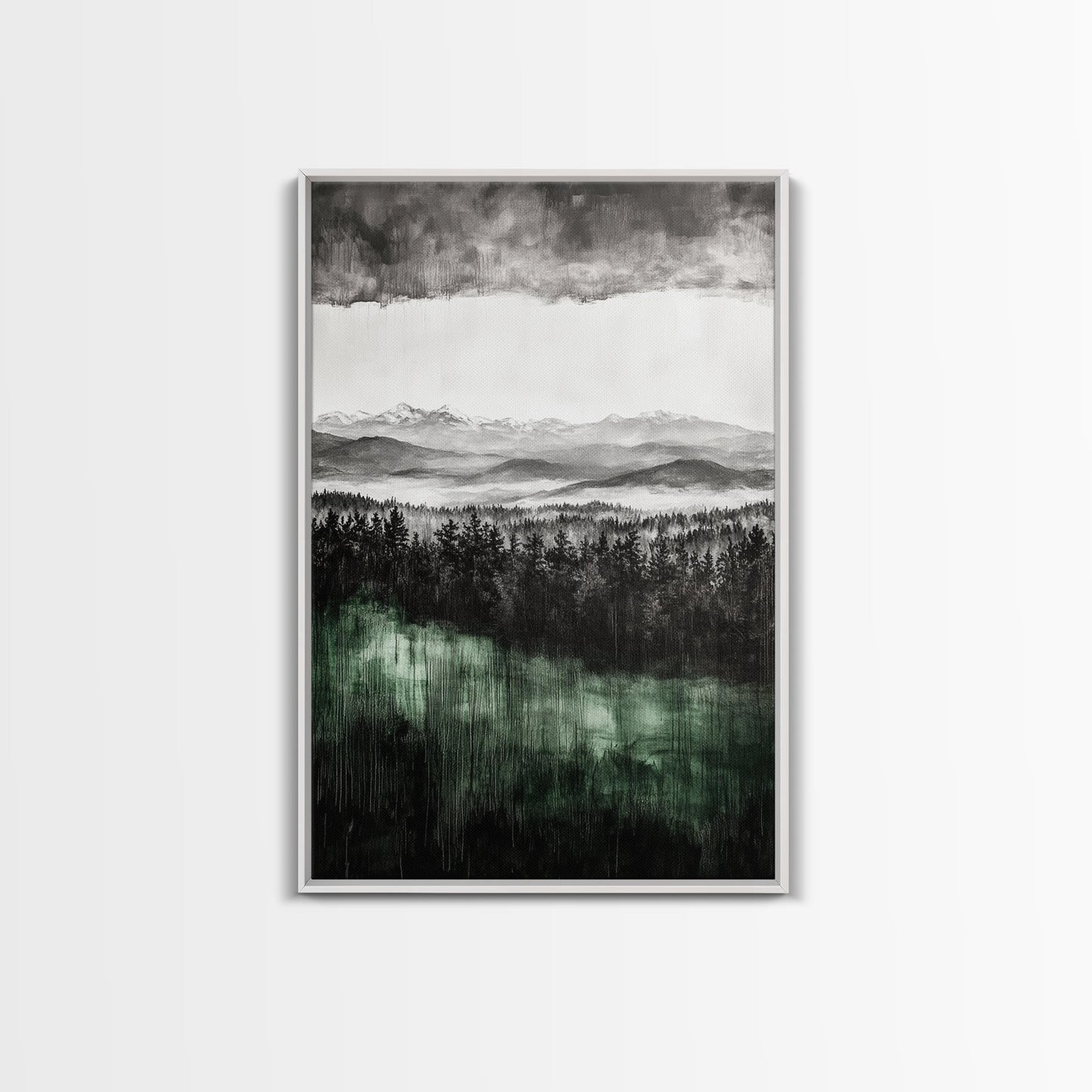 Misty Mountains, Moody Wall Art, Rustic Home Decor, Cabin Wall Art, Neutral Aesthetic, Black and White, Framed Canvas Print