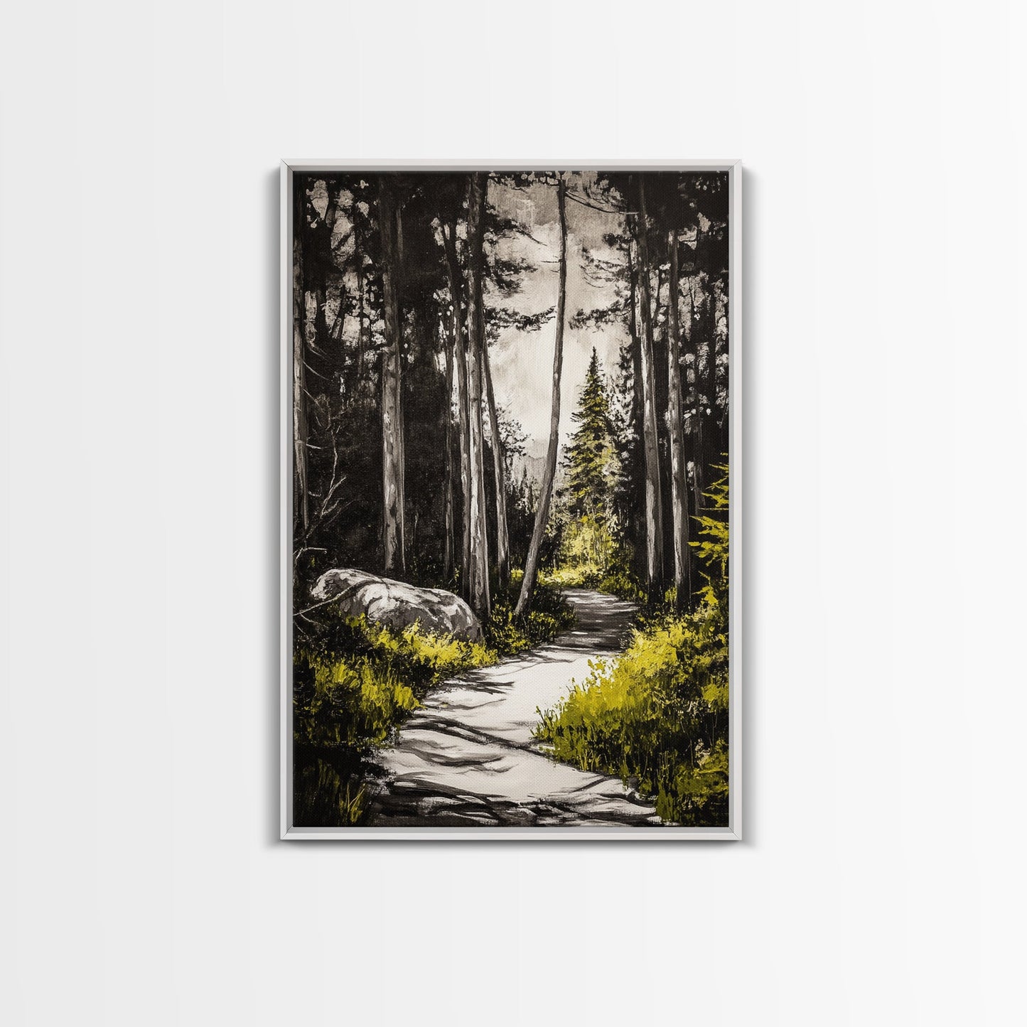 Sunlit Trail, Forest Path, Nature Landscape, Canvas Print, Woodland Wall Art, Minimalist Art, Living Room Decor, Fall Aesthetic