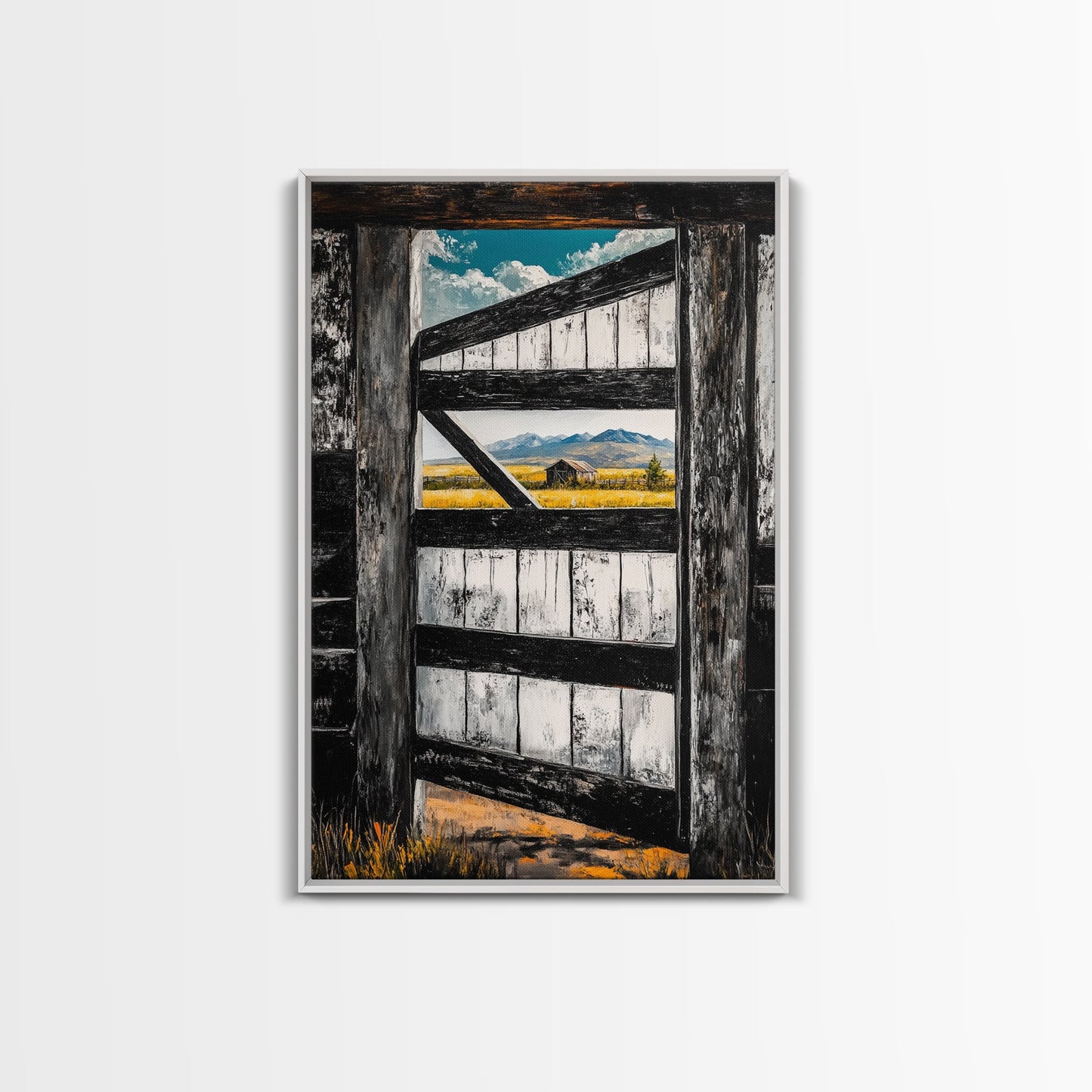 Barn Door View, Mountain Escape, Rustic Scene, Framed Canvas Print, Western Wall Art, Cabin Decor, Farmhouse Style, Country Living