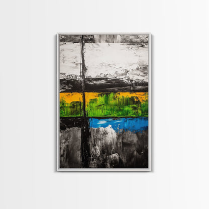 Geometric Landscape, Textured Canvas Print, Bold Wall Art, Modern Home Decor, Minimalist Artwork, Yellow Green Blue Painting