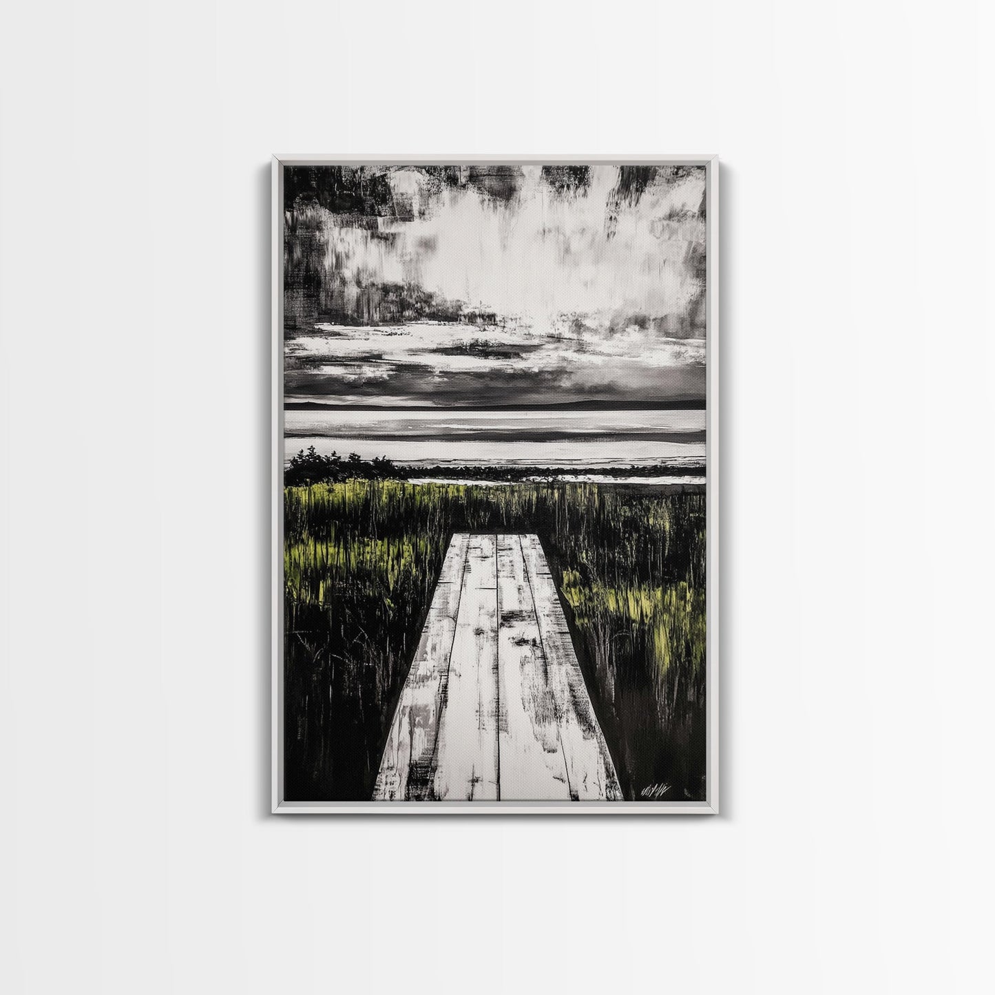 Pathway Beach Scene, Serene Coastal Art, Black and White Landscape, Modern Wall Decor, Relaxing Nature Framed Canvas Print, Office Art