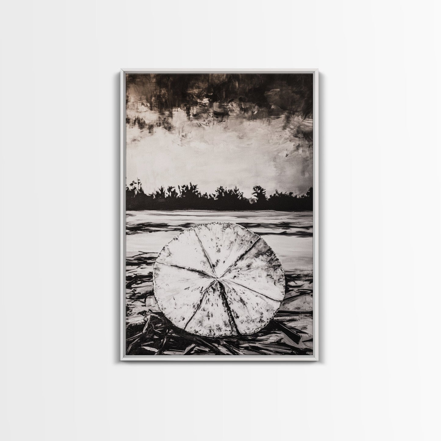 Lotus Reflection, Zen Wall Art, Black and White Nature Print, Minimalist Boho Decor, Meditative Aesthetic, Framed Canvas Print