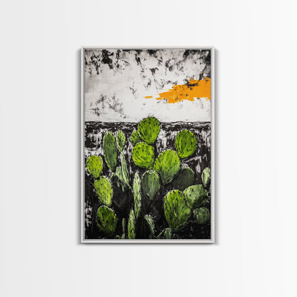 Cactus Art, Desert Scene, Framed Canvas Print, Southwest Wall Art, Boho Home Decor, Minimalist Nature Art, Living Room Statement Piece