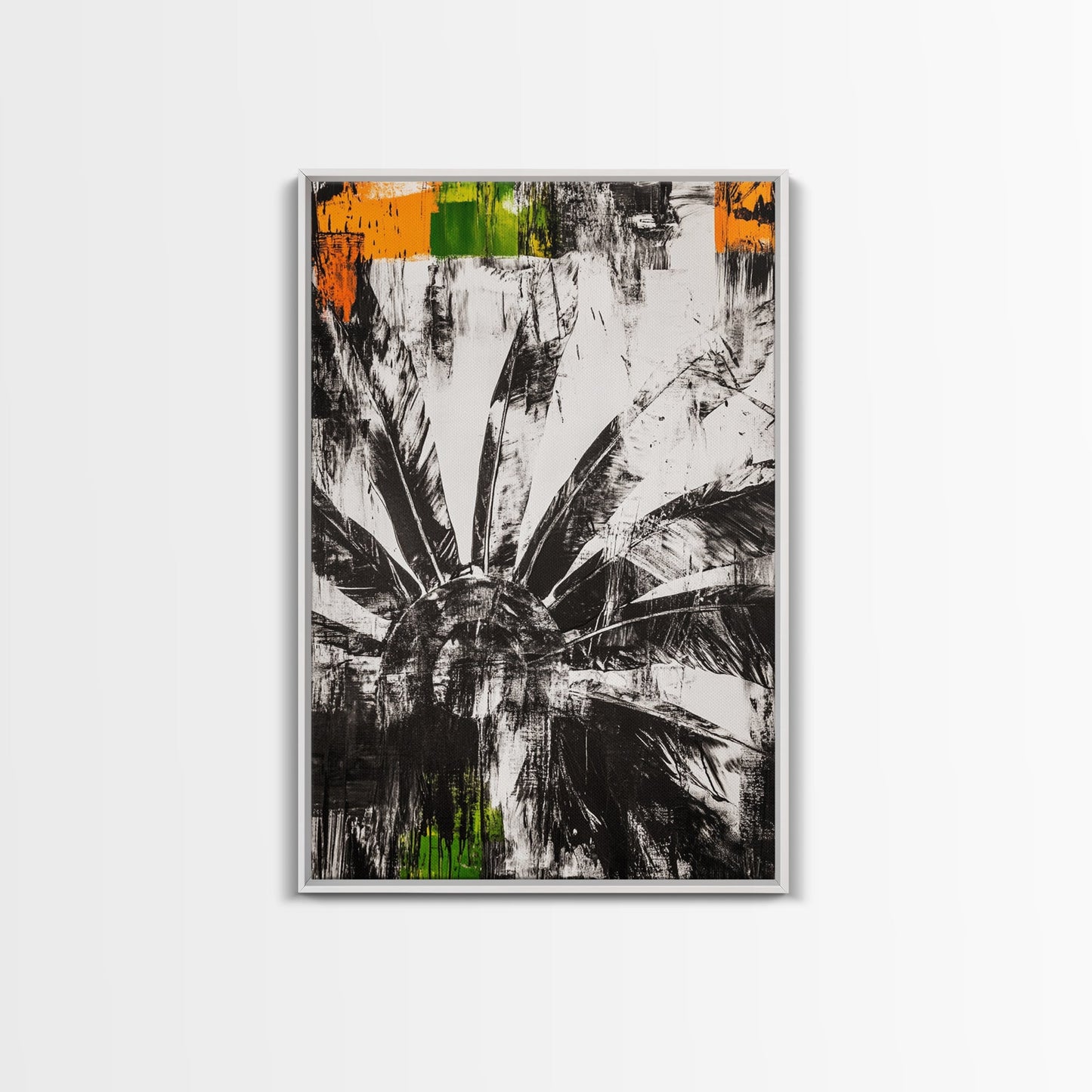 Sunflower, Black White Floral Art, Rustic Boho Decor, Farmhouse Wall Art, Nature Botanical Print, Framed Canvas Print